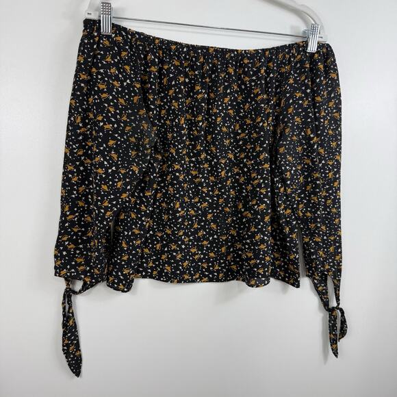 Madewell 100% Silk Off the Shoulder Top Small Falling Leaves Tie Sleeves Sheer - Picture 11 of 11